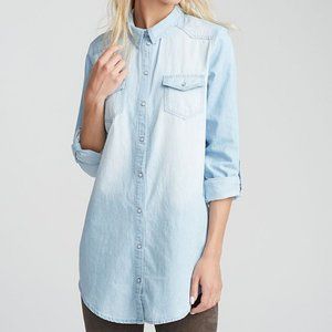 Only Chambray Button-Up with Pearl Buttons & Cuffed Sleeves